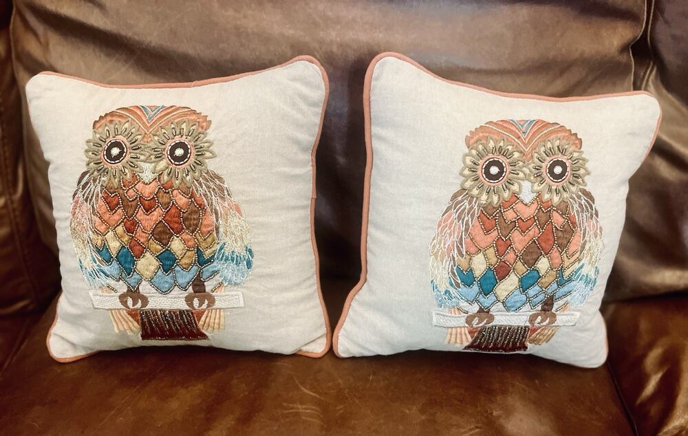 Pier 1 Throw Pillows Embroidered Owls Boho Decorative Accent